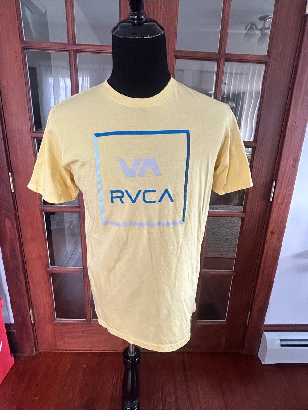 RVCA Men’s Yellow Tee with Blue Logo Large